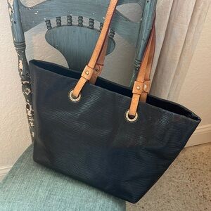 Dooney&Bourke Large Black Leather Grommet Shopper Tote